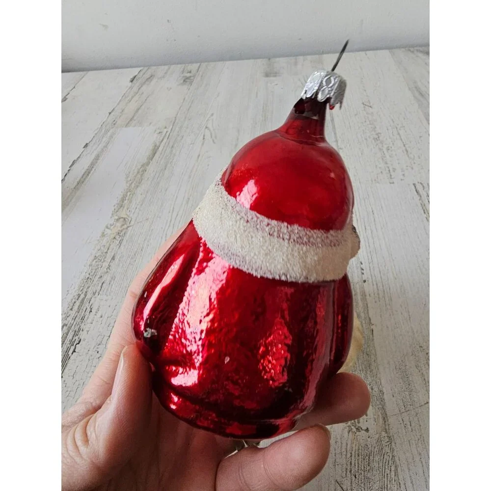 Vintage Santa flocked glass ornament‎ Germany mercury Xmas tree large